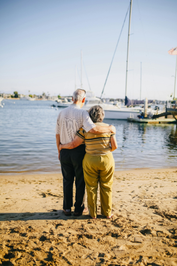 Older couple looking at boats