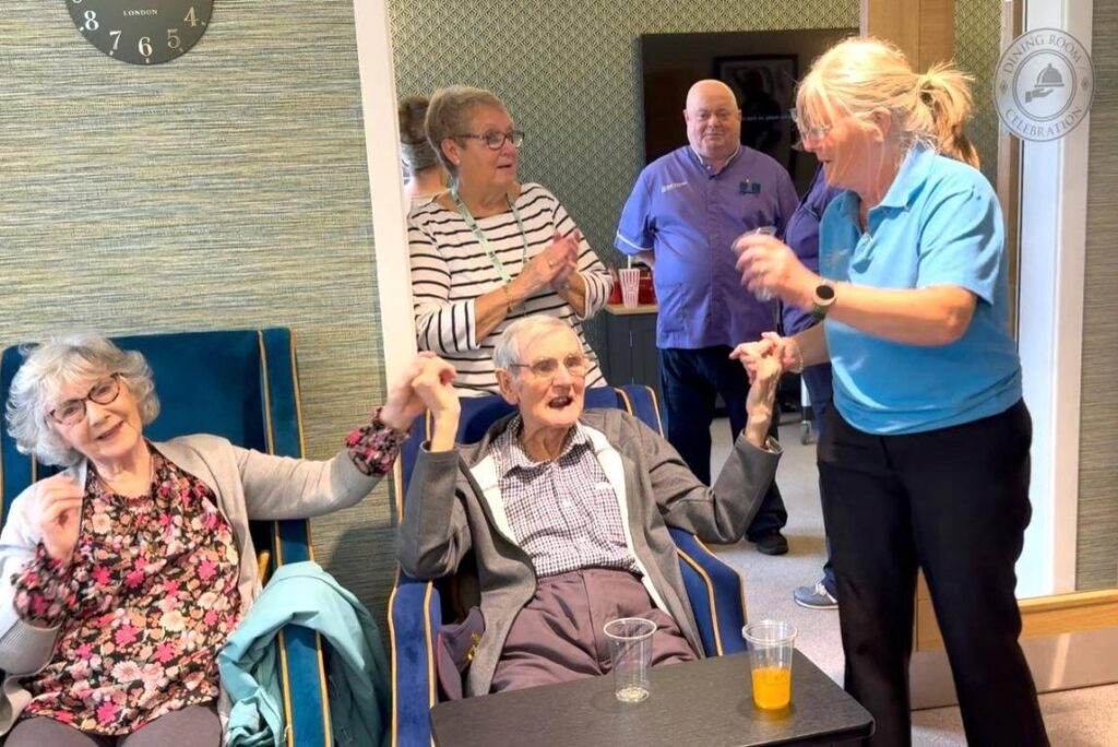 Residents dancing at Bay Court Care Home